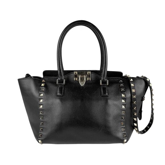 Auth Valentino Garavani Rock Studs Handbag Shoulder Bag Black/Light Gold